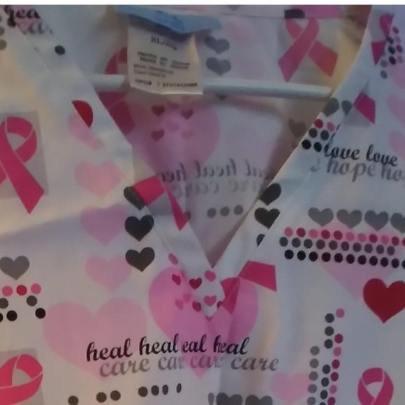 NWOT Women's Scrub Top October Breast Cancer Nursing Medical Dental-fields XL - Picture 3 of 8